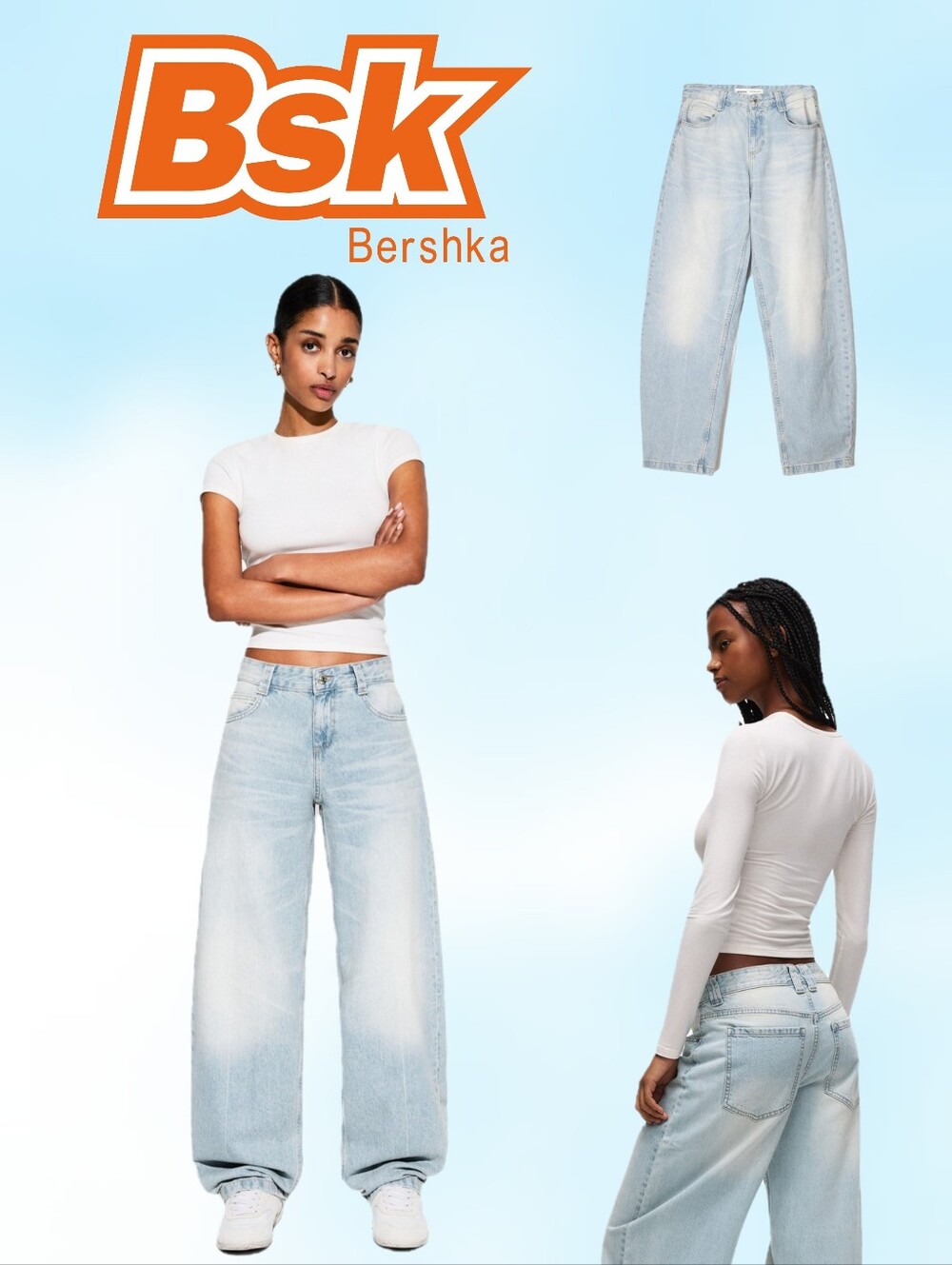 Bershka Baggy Balloon Fit Barrel Jeans Light Wash